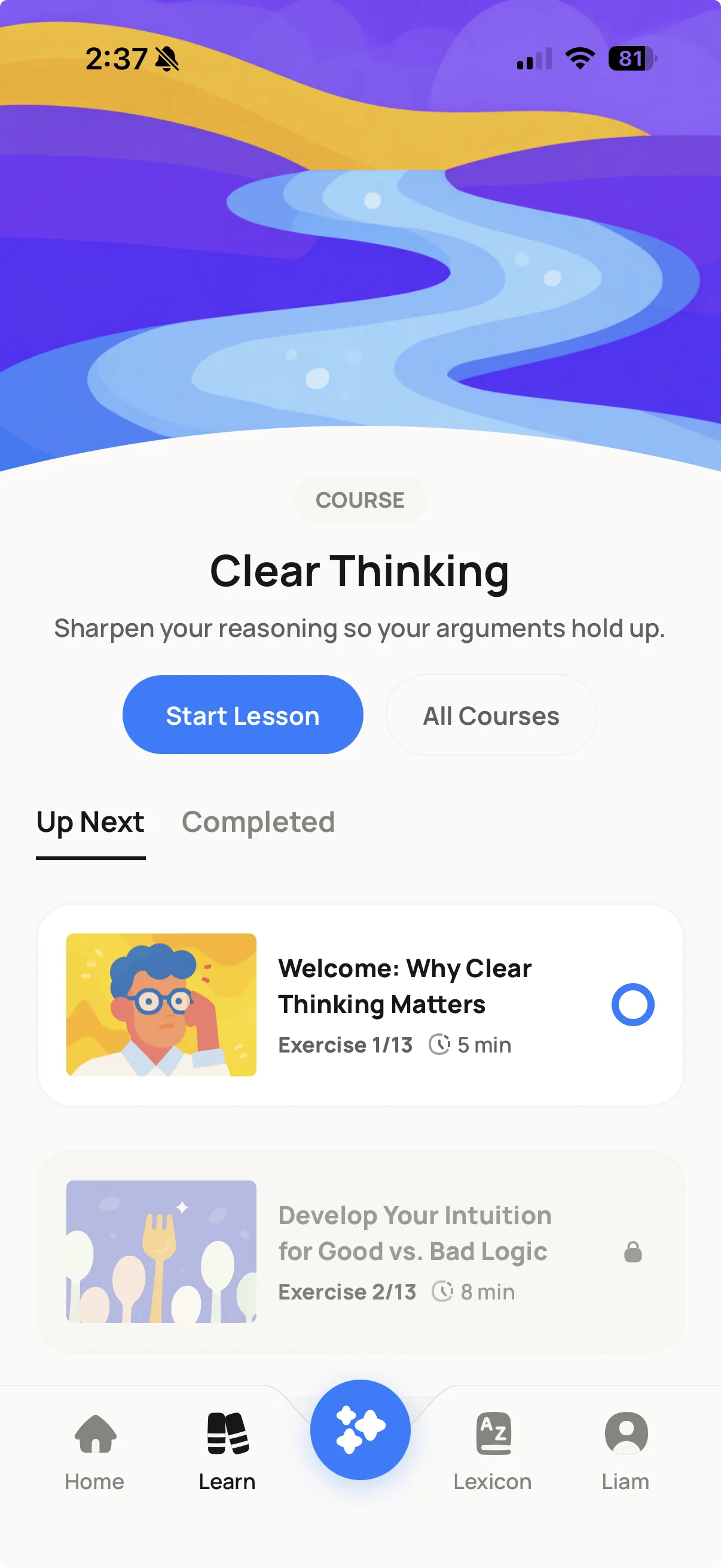 Wellspoken curriculum showing Clear Thinking course